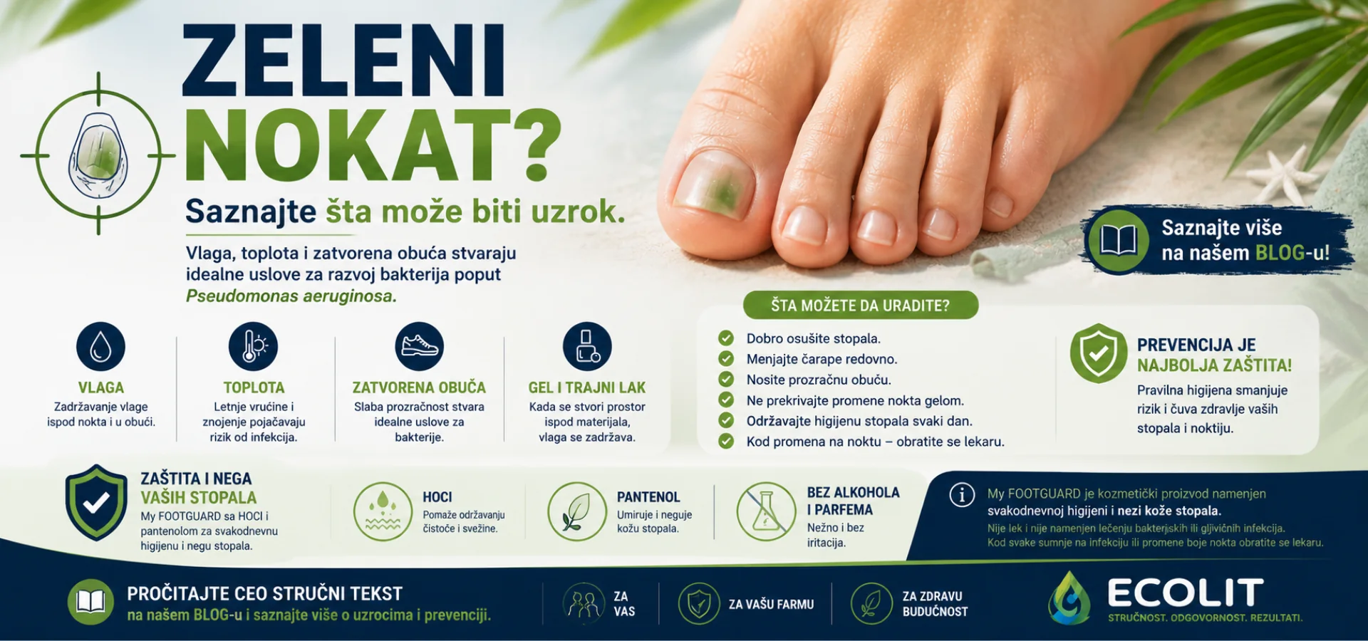 Infografika: uzroci zelenog nokta i saveti za prevenciju